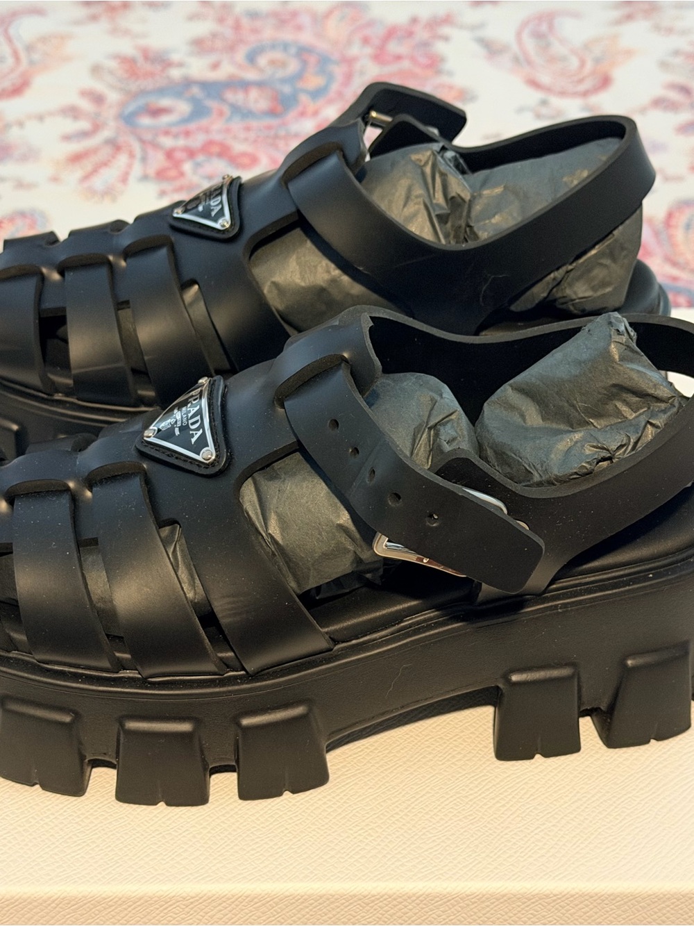 Prada Matte Black Lug-Soled Fisherman Sandals - Picture 3 of 6